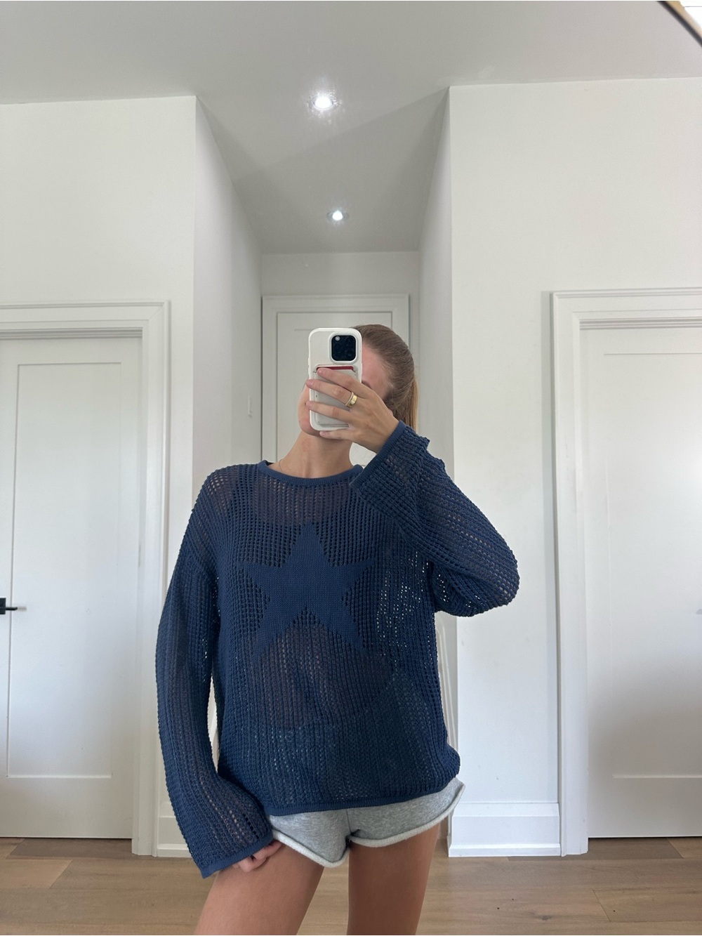 Edikted Navy Star Open-Knit Sweater
